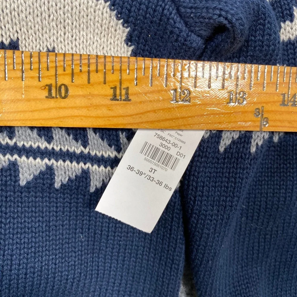 Old Navy Kids Boys Girls 3T Blue‎ Bear Tree Fair Isle Shawl Collar Sweater